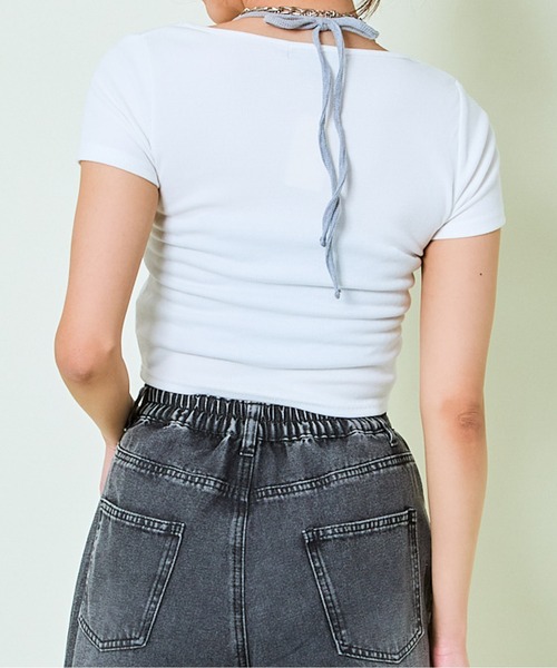 GORGE（ゴージ）の「《FORT WORTHロゴ×レイヤード風》レディース テレコ半袖クロップドトップス 体型カバー 春夏秋（Tシャツ/カットソー・レディース・ブラック/オフホワイト/グレー・F）」の6枚目の写真