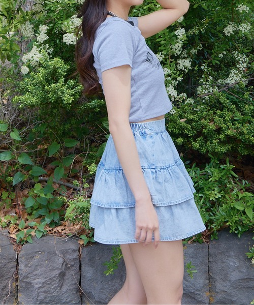 GORGE（ゴージ）の「《FORT WORTHロゴ×レイヤード風》レディース テレコ半袖クロップドトップス 体型カバー 春夏秋（Tシャツ/カットソー・レディース・ブラック/オフホワイト/グレー・F）」の9枚目の写真