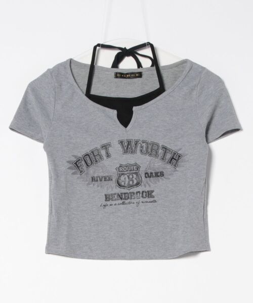 GORGE（ゴージ）の「《FORT WORTHロゴ×レイヤード風》レディース テレコ半袖クロップドトップス 体型カバー 春夏秋（Tシャツ/カットソー・レディース・ブラック/オフホワイト/グレー・F）」の12枚目の写真