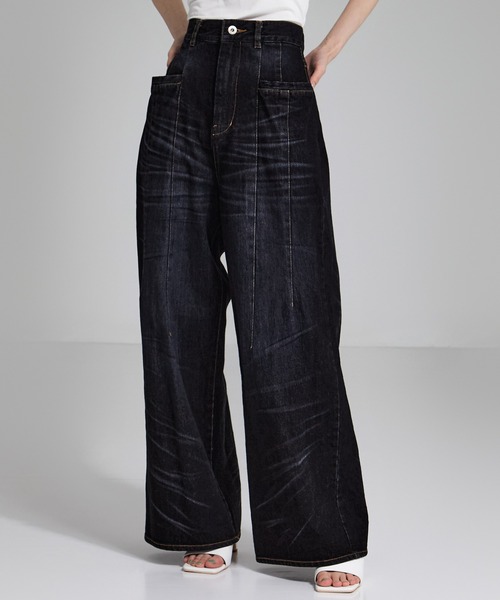 セール】【STUDIOUS/ステュディオス】Tucked Wide Leg Jeans/タック