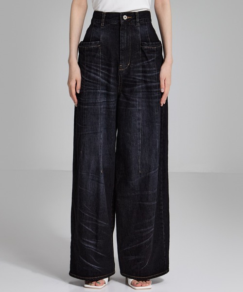 STUDIOUS(ステュディオス)の「【STUDIOUS/ステュディオス】Tucked Wide Leg Jeans/タックワイドレッグデニム(デニムパンツ・レディース・ダークインディゴブルー/ブラック・1/2)」の13枚目の写真