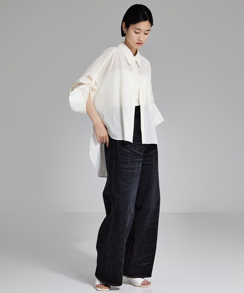 STUDIOUS(ステュディオス)の「【STUDIOUS/ステュディオス】Tucked Wide Leg Jeans/タックワイドレッグデニム(デニムパンツ・レディース・ダークインディゴブルー/ブラック・1/2)」の12枚目の写真