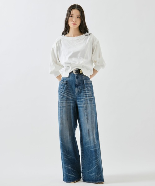 セール】【STUDIOUS/ステュディオス】Tucked Wide Leg Jeans/タック