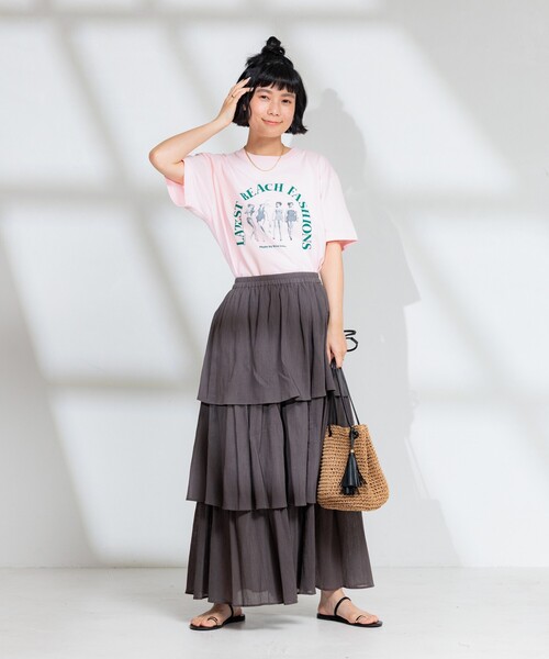 FREAK'S STORE(フリークスストア)の「インド コットンクレープレイヤードスカート(スカート・レディース・ナチュラル/チャコール・フリ-)」の3枚目の写真