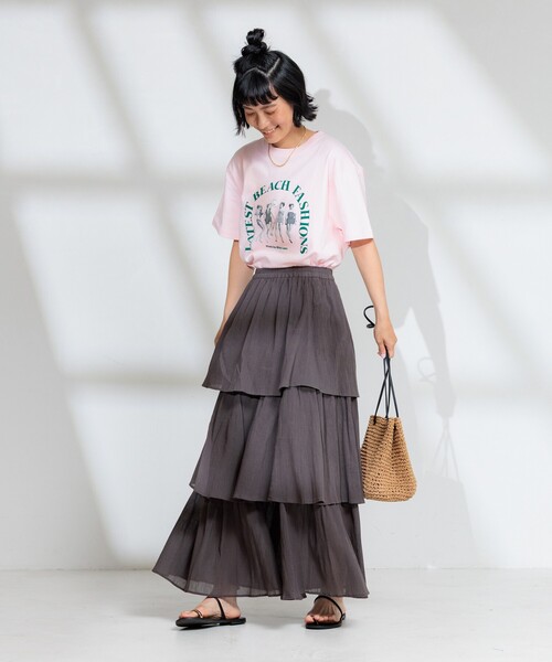 FREAK'S STORE(フリークスストア)の「インド コットンクレープレイヤードスカート(スカート・レディース・ナチュラル/チャコール・フリ-)」の4枚目の写真