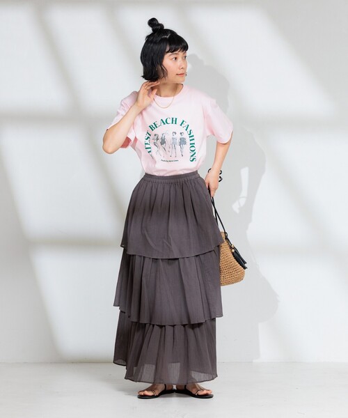 FREAK'S STORE(フリークスストア)の「インド コットンクレープレイヤードスカート(スカート・レディース・ナチュラル/チャコール・フリ-)」の5枚目の写真