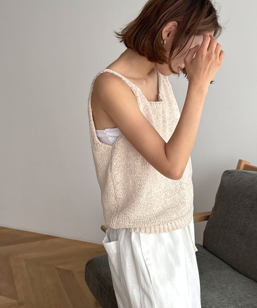 CANAL JEAN（キャナルジーン）の「El mar　コットンナイロンニットタンク（タンクトップ・レディース・ベージュ/ブラック・ONE SIZE）」の3枚目の写真
