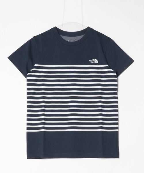 THE NORTH FACE(ザノースフェイス)の「ザ ノース フェイス THE NORTH FACE S/S Panel Border Tee_ショートスリーブパネルボーダーティー(Tシャツ/カットソー・レディース・ネイビー/ホワイト・S/M/L/XL)」の1枚目の写真