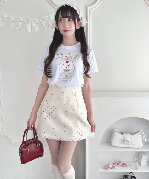 Loueme（ルエム）の「ポルカドットレースミニスカート（スカート・レディース・アイボリー/ブラック・S/M）」の5枚目の写真