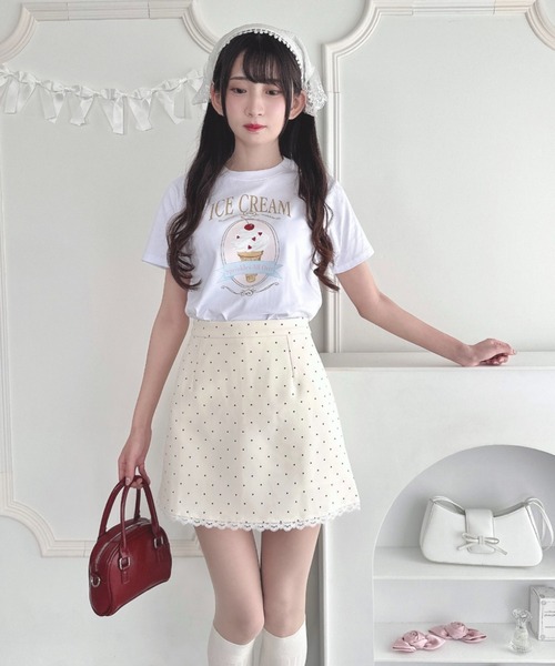 Loueme（ルエム）の「ポルカドットレースミニスカート（スカート・レディース・アイボリー/ブラック・S/M）」の6枚目の写真