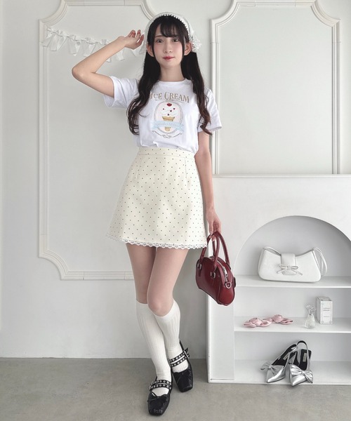 Loueme（ルエム）の「ポルカドットレースミニスカート（スカート・レディース・アイボリー/ブラック・S/M）」の7枚目の写真