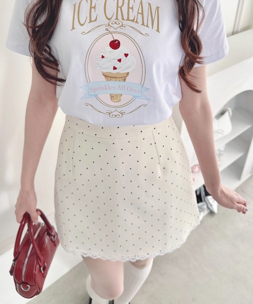 Loueme（ルエム）の「ポルカドットレースミニスカート（スカート・レディース・アイボリー/ブラック・S/M）」の3枚目の写真
