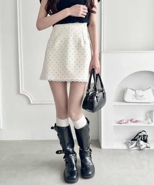 Loueme（ルエム）の「ポルカドットレースミニスカート（スカート・レディース・アイボリー/ブラック・S/M）」の13枚目の写真