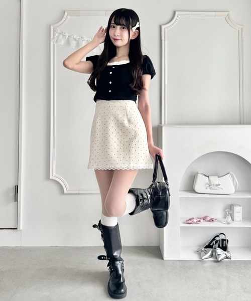 Loueme（ルエム）の「ポルカドットレースミニスカート（スカート・レディース・アイボリー/ブラック・S/M）」の11枚目の写真
