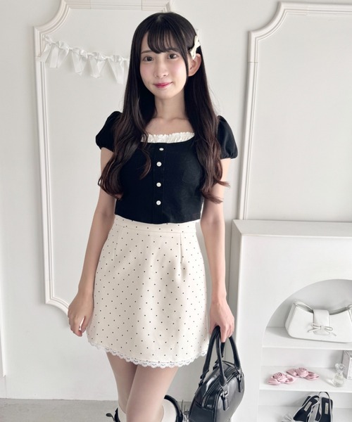 Loueme（ルエム）の「ポルカドットレースミニスカート（スカート・レディース・アイボリー/ブラック・S/M）」の9枚目の写真