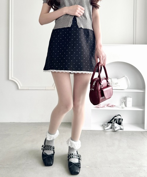 フラメンコ スカート ポルカドット レース付き フラメンコ スカート