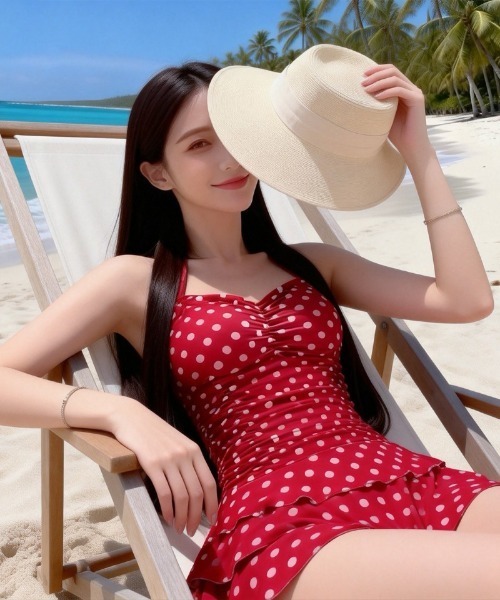 Ritzy(リッツィー)の「ドット柄 フレアスカート ビキニ 水着(水着・レディース・ホワイト/ブラック/レッド・M/L)」の16枚目の写真