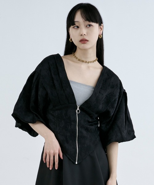 Ezick（エジック）の「balloon corset ジャガードブラウス（シャツ/ブラウス・レディース・オフホワイト/ブラック・FREE）」の8枚目の写真