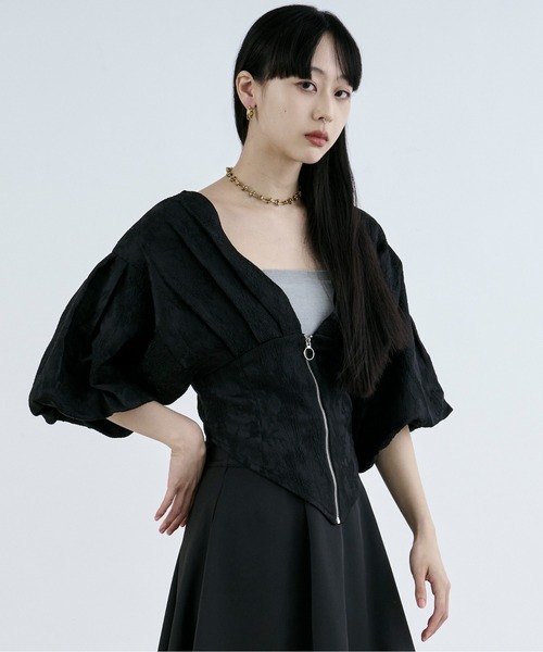 Ezick（エジック）の「balloon corset ジャガードブラウス（シャツ/ブラウス・レディース・オフホワイト/ブラック・FREE）」の7枚目の写真