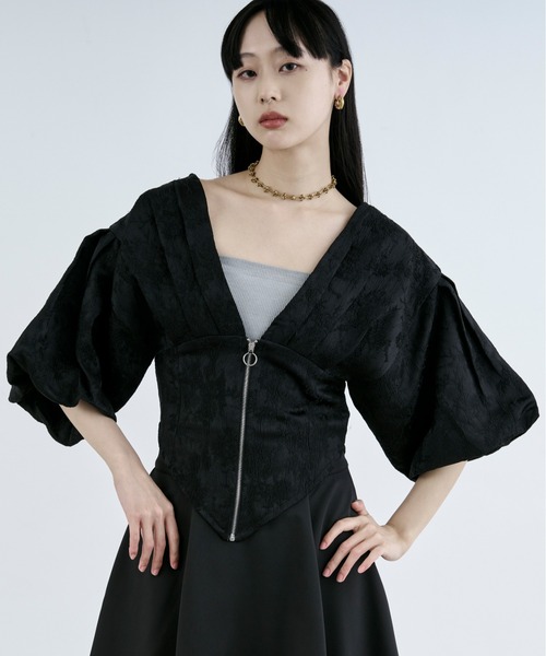 Ezick（エジック）の「balloon corset ジャガードブラウス（シャツ/ブラウス・レディース・オフホワイト/ブラック・FREE）」の9枚目の写真