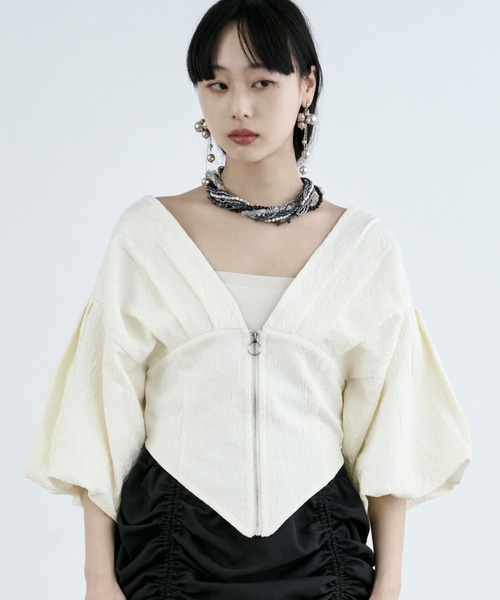 ブラウス シャツ balloon corset ジャガードブラウス レディース Ezick ブラウス シャツ balloon corset ジャガードブラウス
