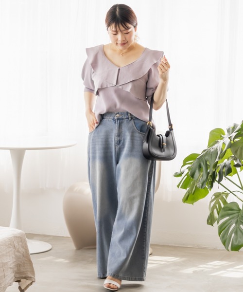 CLETTE(クレット)の「前後2WAYフリルニット(ニット/セーター・レディース・ホワイト/ラベンダー/ブラック・LL/3L/4L)」の14枚目の写真