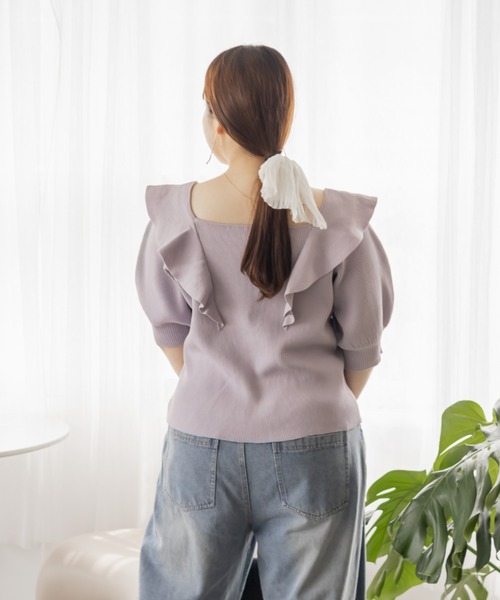 CLETTE(クレット)の「前後2WAYフリルニット(ニット/セーター・レディース・ホワイト/ラベンダー/ブラック・LL/3L/4L)」の16枚目の写真