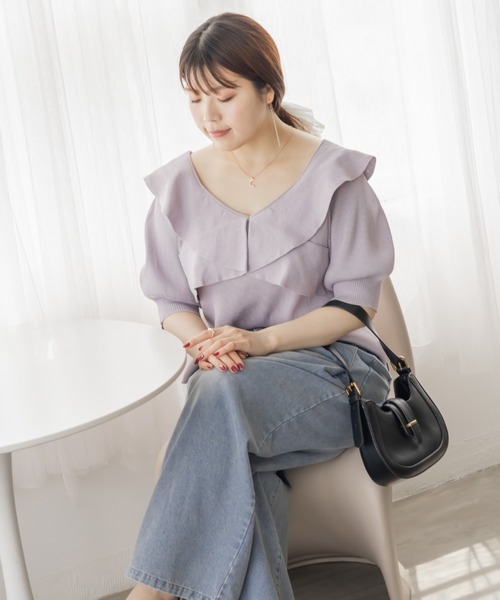 CLETTE(クレット)の「前後2WAYフリルニット(ニット/セーター・レディース・ホワイト/ラベンダー/ブラック・LL/3L/4L)」の13枚目の写真