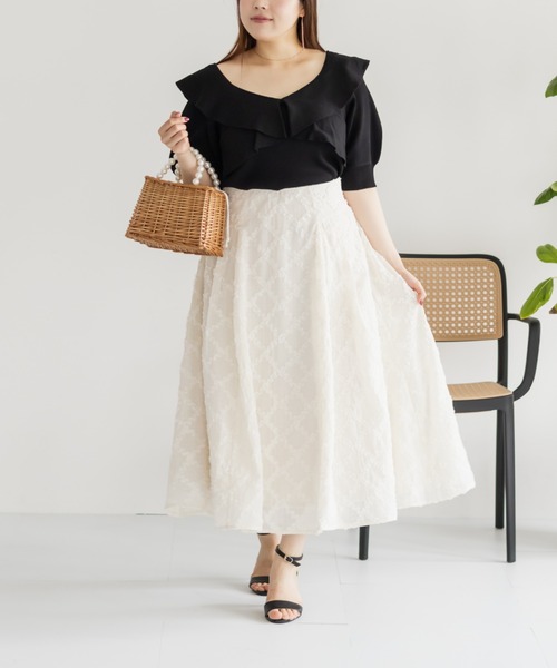 CLETTE(クレット)の「前後2WAYフリルニット(ニット/セーター・レディース・ホワイト/ラベンダー/ブラック・LL/3L/4L)」の9枚目の写真