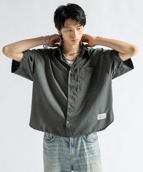 PLAN To(プラントゥ)の「Vintage Design Cutoff Stripe Shirts - ヴィンテージデザインカットオフストライプシャツ(シャツ/ブラウス・メンズ・ホワイト/チャコールグレー・LARGE/MEDIUM/SMALL)」の10枚目の写真