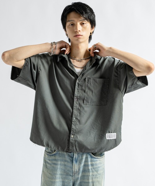 PLAN To(プラントゥ)の「Vintage Design Cutoff Stripe Shirts - ヴィンテージデザインカットオフストライプシャツ(シャツ/ブラウス・メンズ・ホワイト/チャコールグレー・LARGE/MEDIUM/SMALL)」の11枚目の写真