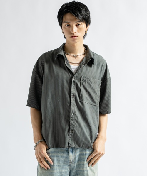 PLAN To(プラントゥ)の「Vintage Design Cutoff Stripe Shirts - ヴィンテージデザインカットオフストライプシャツ(シャツ/ブラウス・メンズ・ホワイト/チャコールグレー・LARGE/MEDIUM/SMALL)」の9枚目の写真