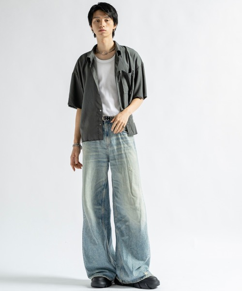 PLAN To(プラントゥ)の「Vintage Design Cutoff Stripe Shirts - ヴィンテージデザインカットオフストライプシャツ(シャツ/ブラウス・メンズ・ホワイト/チャコールグレー・LARGE/MEDIUM/SMALL)」の19枚目の写真