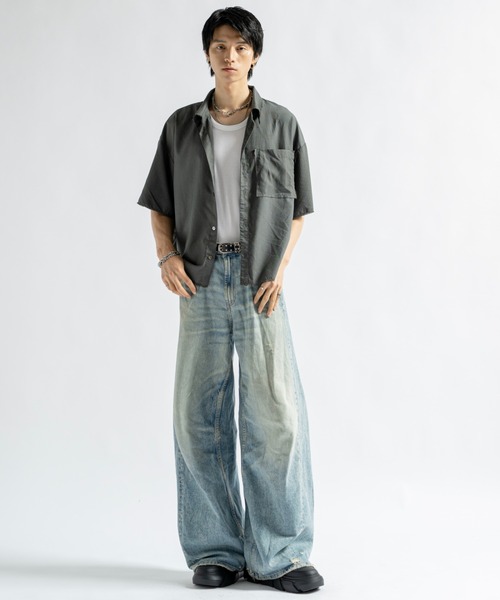 PLAN To(プラントゥ)の「Vintage Design Cutoff Stripe Shirts - ヴィンテージデザインカットオフストライプシャツ(シャツ/ブラウス・メンズ・ホワイト/チャコールグレー・LARGE/MEDIUM/SMALL)」の20枚目の写真