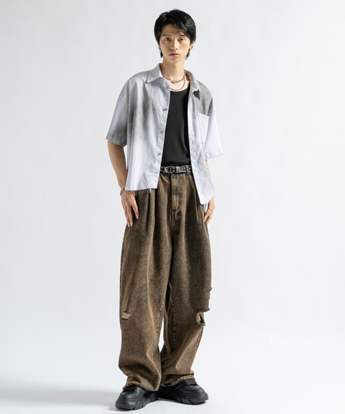 PLAN To(プラントゥ)の「Vintage Design Cutoff Stripe Shirts - ヴィンテージデザインカットオフストライプシャツ(シャツ/ブラウス・メンズ・ホワイト/チャコールグレー・LARGE/MEDIUM/SMALL)」の12枚目の写真