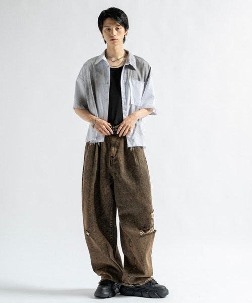 PLAN To(プラントゥ)の「Vintage Design Cutoff Stripe Shirts - ヴィンテージデザインカットオフストライプシャツ(シャツ/ブラウス・メンズ・ホワイト/チャコールグレー・LARGE/MEDIUM/SMALL)」の13枚目の写真