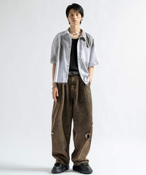 PLAN To(プラントゥ)の「Vintage Design Cutoff Stripe Shirts - ヴィンテージデザインカットオフストライプシャツ(シャツ/ブラウス・メンズ・ホワイト/チャコールグレー・LARGE/MEDIUM/SMALL)」の14枚目の写真