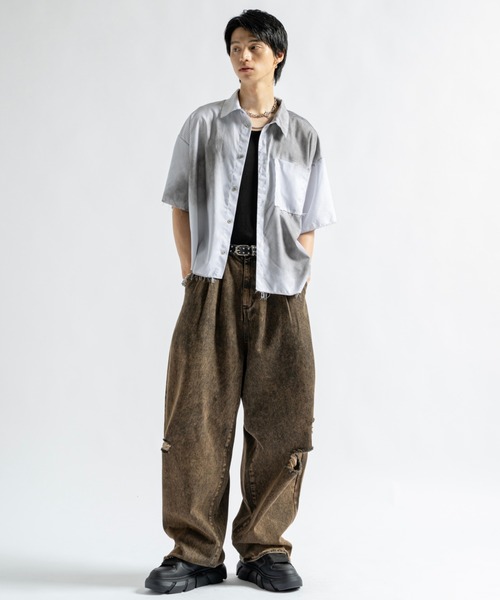 PLAN To(プラントゥ)の「Vintage Design Cutoff Stripe Shirts - ヴィンテージデザインカットオフストライプシャツ(シャツ/ブラウス・メンズ・ホワイト/チャコールグレー・LARGE/MEDIUM/SMALL)」の15枚目の写真