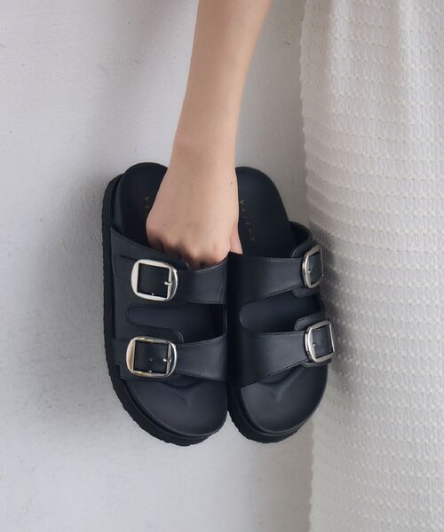 RETRO GIRL(レトロガール)の「Wベルトサンダル(サンダル・レディース・ブラック/ベージュ/レオパード・MEDIUM/LARGE)」の1枚目の写真