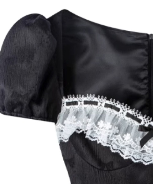 LA POMME petit(ラポミ・プチ)の「Lace Deco Ribbon Emboss Dress(ワンピース・レディース・ブラック・SMALL/MEDIUM)」の3枚目の写真