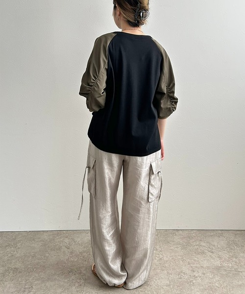 LHELBIE(レルビエ)の「MA-1スリーブカットトップス(Tシャツ/カットソー・レディース・ブラック×カーキ/アイボリー/グレー・M)」の20枚目の写真