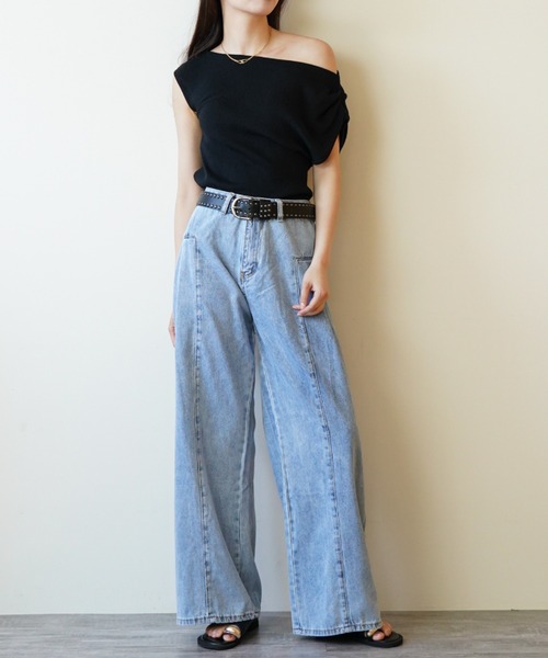 gossip!ロサンゼルス(ゴシップロサンゼルス)の「プリーツウォッシュ ワイドレッグデニム(デニムパンツ・レディース・ライトブルー/ホワイト・S/M)」の19枚目の写真