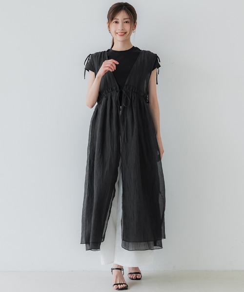 coca（coca）（コカ）の「シアーギャザーロングジレ（ワンピース・レディース・ブラック/アイボリー・ONE SIZE）」の2枚目の写真