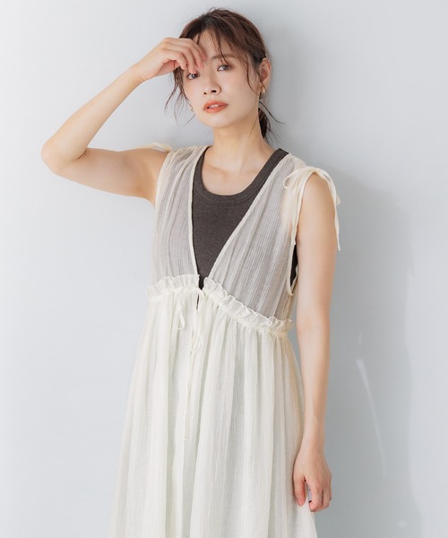 coca（coca）（コカ）の「シアーギャザーロングジレ（ワンピース・レディース・ブラック/アイボリー・ONE SIZE）」の14枚目の写真