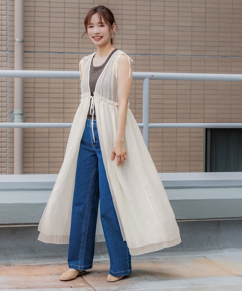 coca（coca）（コカ）の「シアーギャザーロングジレ（ワンピース・レディース・ブラック/アイボリー・ONE SIZE）」の15枚目の写真