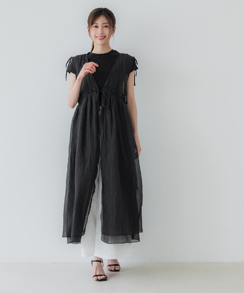 coca（coca）（コカ）の「シアーギャザーロングジレ（ワンピース・レディース・ブラック/アイボリー・ONE SIZE）」の3枚目の写真