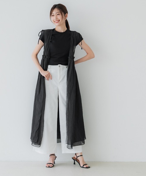 coca（coca）（コカ）の「シアーギャザーロングジレ（ワンピース・レディース・ブラック/アイボリー・ONE SIZE）」の7枚目の写真