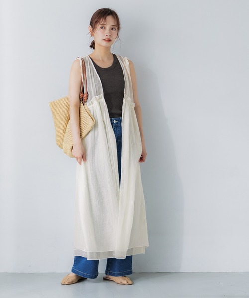 coca（coca）（コカ）の「シアーギャザーロングジレ（ワンピース・レディース・ブラック/アイボリー・ONE SIZE）」の9枚目の写真