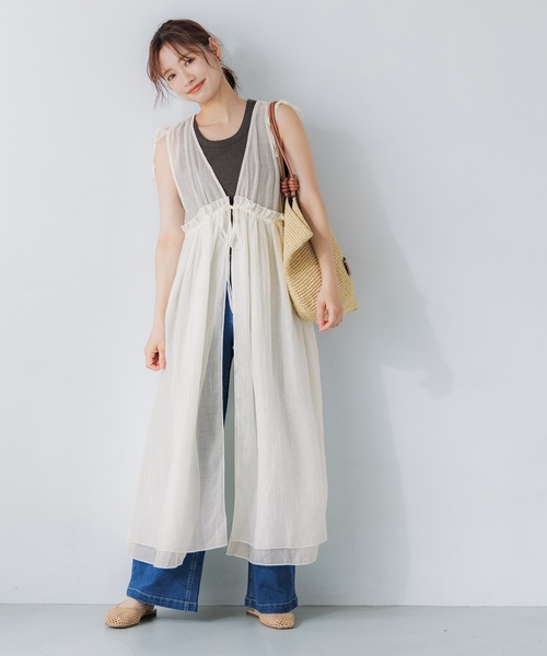 coca（coca）（コカ）の「シアーギャザーロングジレ（ワンピース・レディース・ブラック/アイボリー・ONE SIZE）」の12枚目の写真