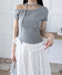 clear | レースフリルロゴ入りレイヤード風カットソー［Y2K 韓国ファッション 異素材］(Tシャツ/カットソー)